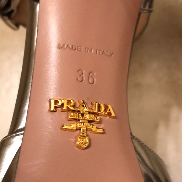 Silver metallic Prada platform peep-toe stiletto - Picture 8 of 8